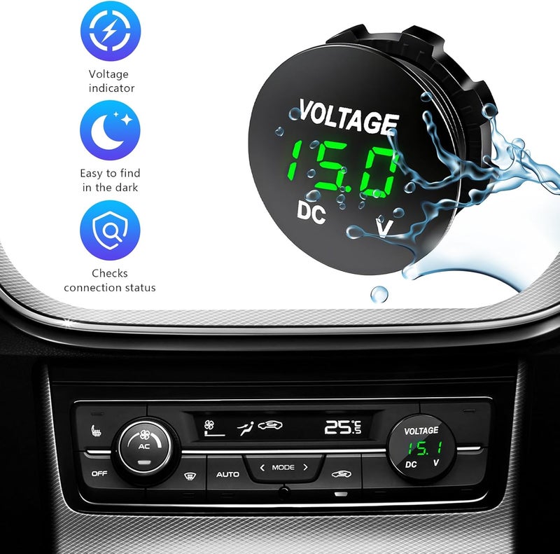 NYTKL DC 12V 24V Voltmeter Gauge, Car Digital Voltmeter Gauge Round Panel Battery Monitor Indicator, Waterproof Mini LED Display Voltage Meter Replacement for Boat Truck Motorcycle (Green) - Image 4